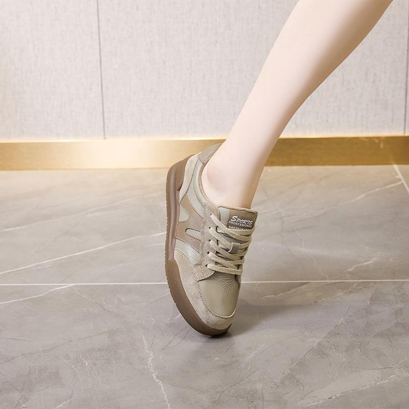 Spring leather sports shoes women's flat bottom women's color matching casual student shoes women