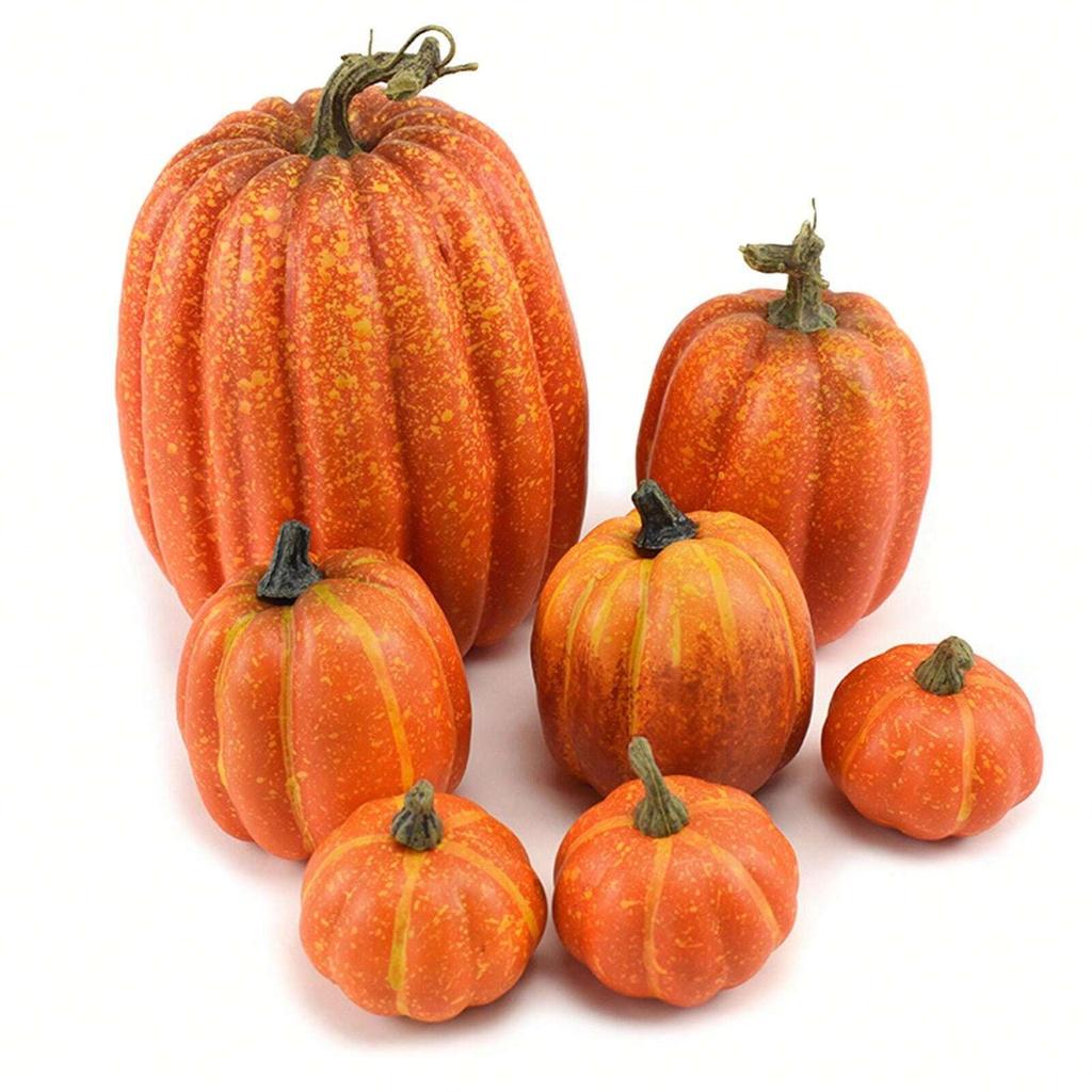 7pcs Artificial Pumpkin Decoration Set, Realistic Halloween Pumpkins for DIY Crafts, Autumn Harvest, Home & Party Decor