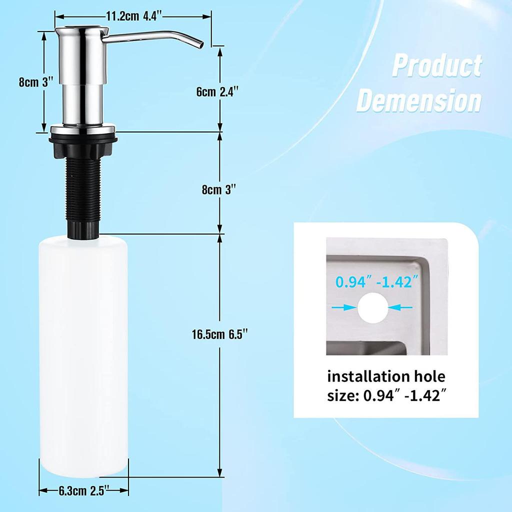 Stainless Steel 304 Kitchen Sink Soap Dispenser, 500ml Press Type with 120mm Silicone Tube