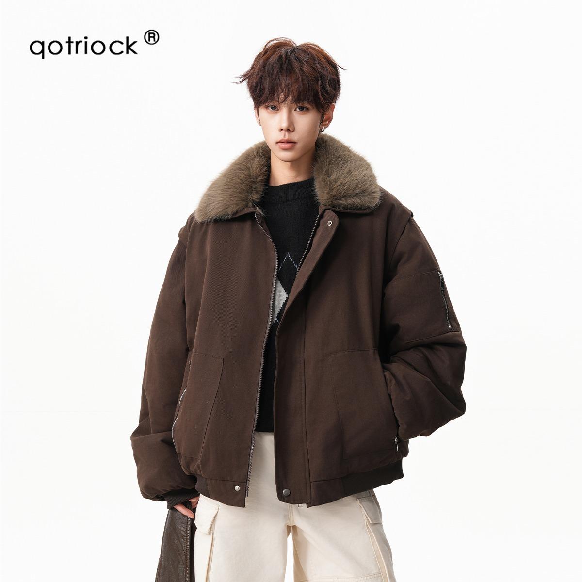 

Unisex Oversized Cotton Jacket with Fur Collar - Trendy, Thickened Winter Parka for Men & Women XL коричневий
