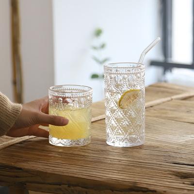 13oz/12,5oz Trinkgeschirr Vintage Relief Glasbecher Restaurant Großraum Milchbecher Transparente Saftbecher Wasserflasche
