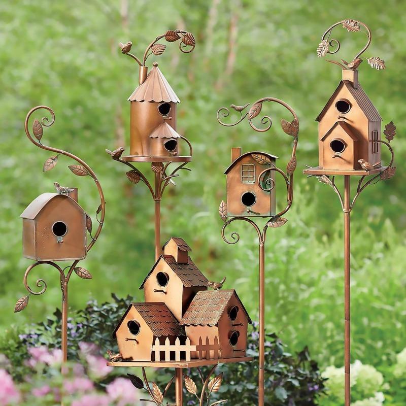 Metal Art Pole for Outdoor Birdhouse Garden Support