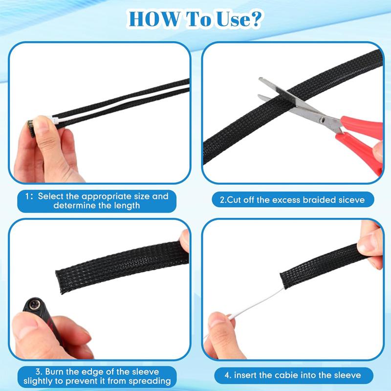 Wire Loom Tubing Cord Protector PET Expandable Braided Sleeving Mesh Sleeve for TV Computer Self-Wrapping Braided Cord Cover