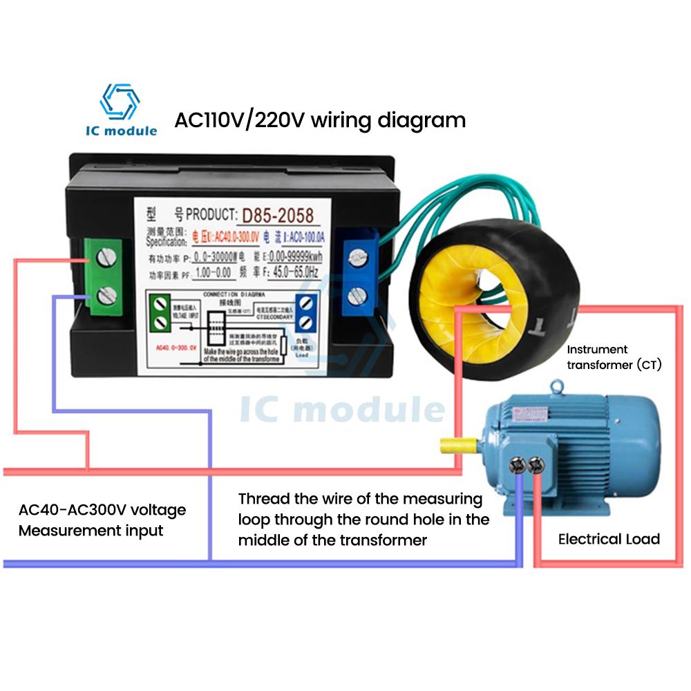AC110 220V 380V 450V D85-2058 Digital Voltmeter Ammeter Single Phase Household Energy Meter Power Meter  AC Power Monitor