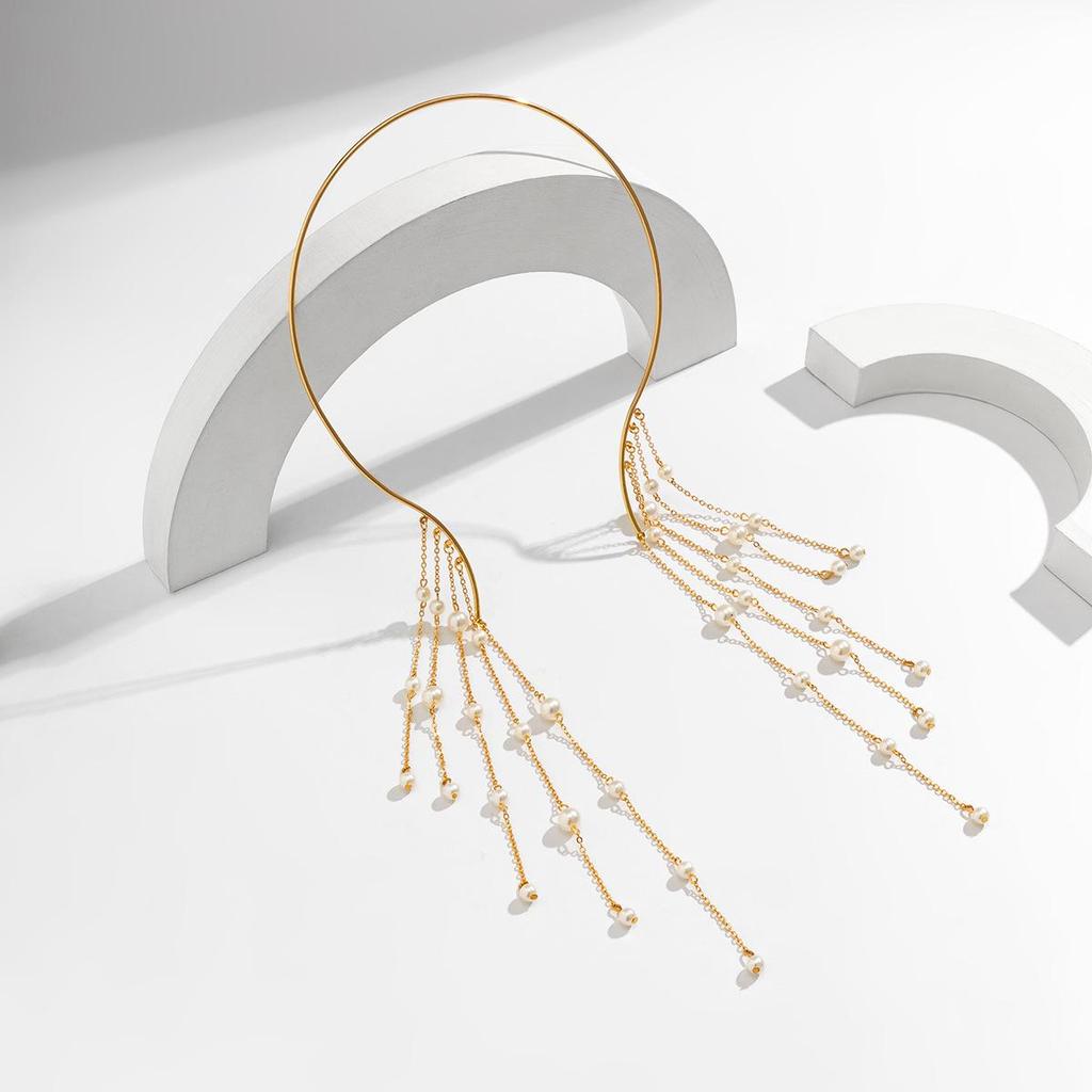 European & American Acrylic Tassel Choker with Faux Pearl Pendant