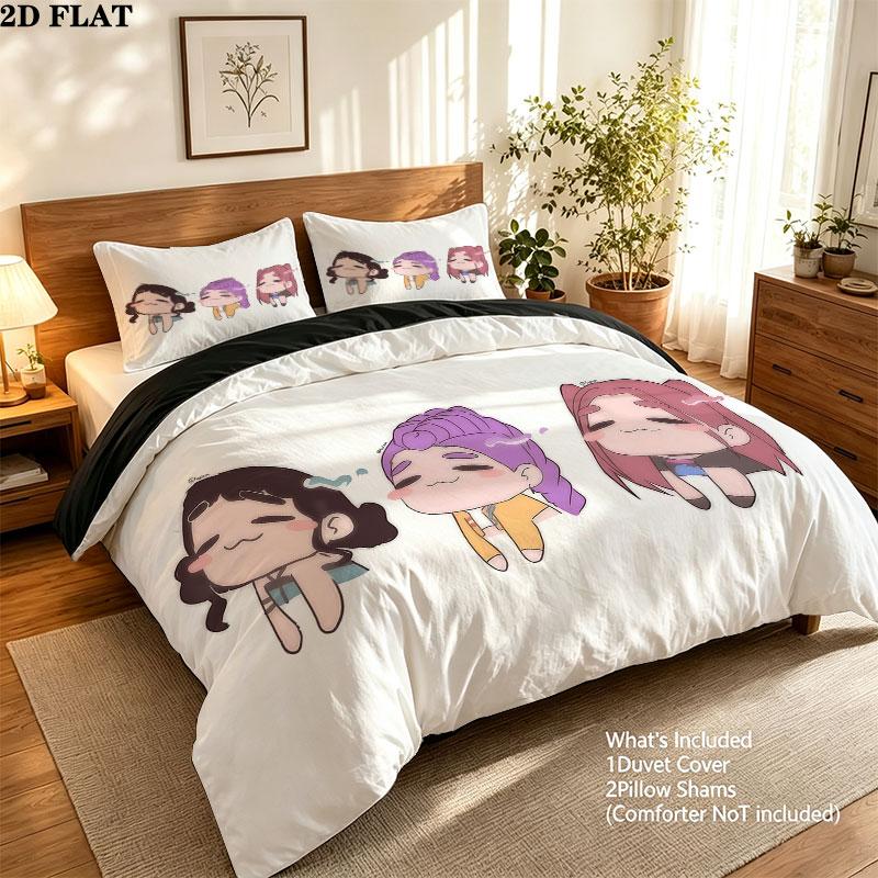 Kpop Demon Hunters Pattern Bedding Quilt Set Quilt Cover Pillowcase Home Birthday Gift(1 * duvet cover + 2 * pillowcase, without core)