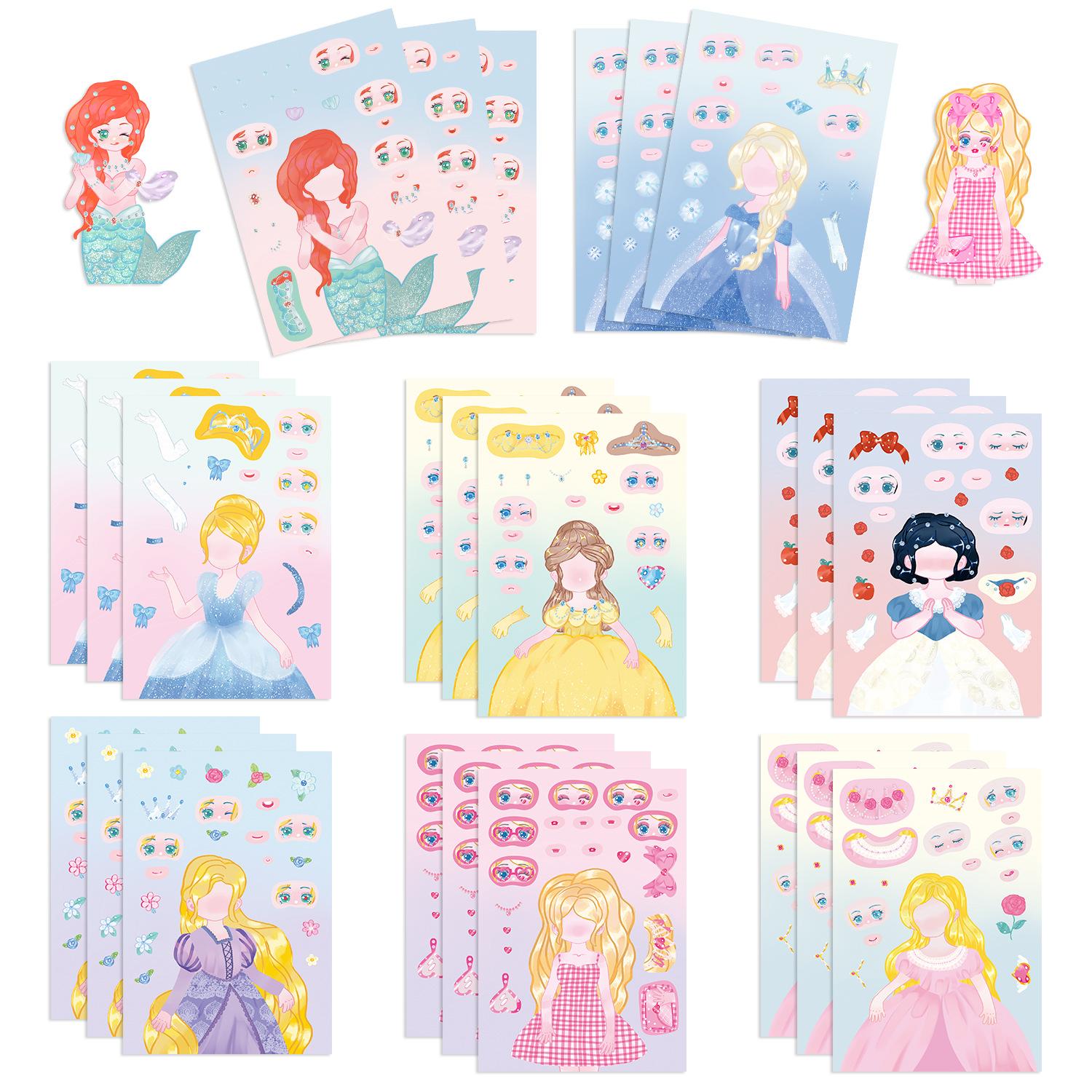 

8 Cartoon Princess Face Change Guka Collage Hands-on DIY Handbook Mobile Phone Case Laptop Decoration Can Be Waterproof