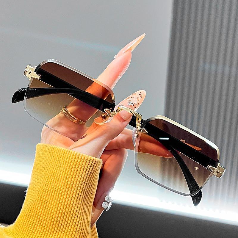 2 SZT. Nowe Kwadratowe Bezramkowe Okulary Przeciwsłoneczne z Ciętą Krawędzią dla Mężczyzn i Kobiet Okulary Przeciwsłoneczne z Gradientowym Kolorem Chroniące przed Słońcem