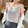 Women's Sleeveless Satin Camisole V Neck Elegant Tank Top Solid Color Casual Backless Layering Cami