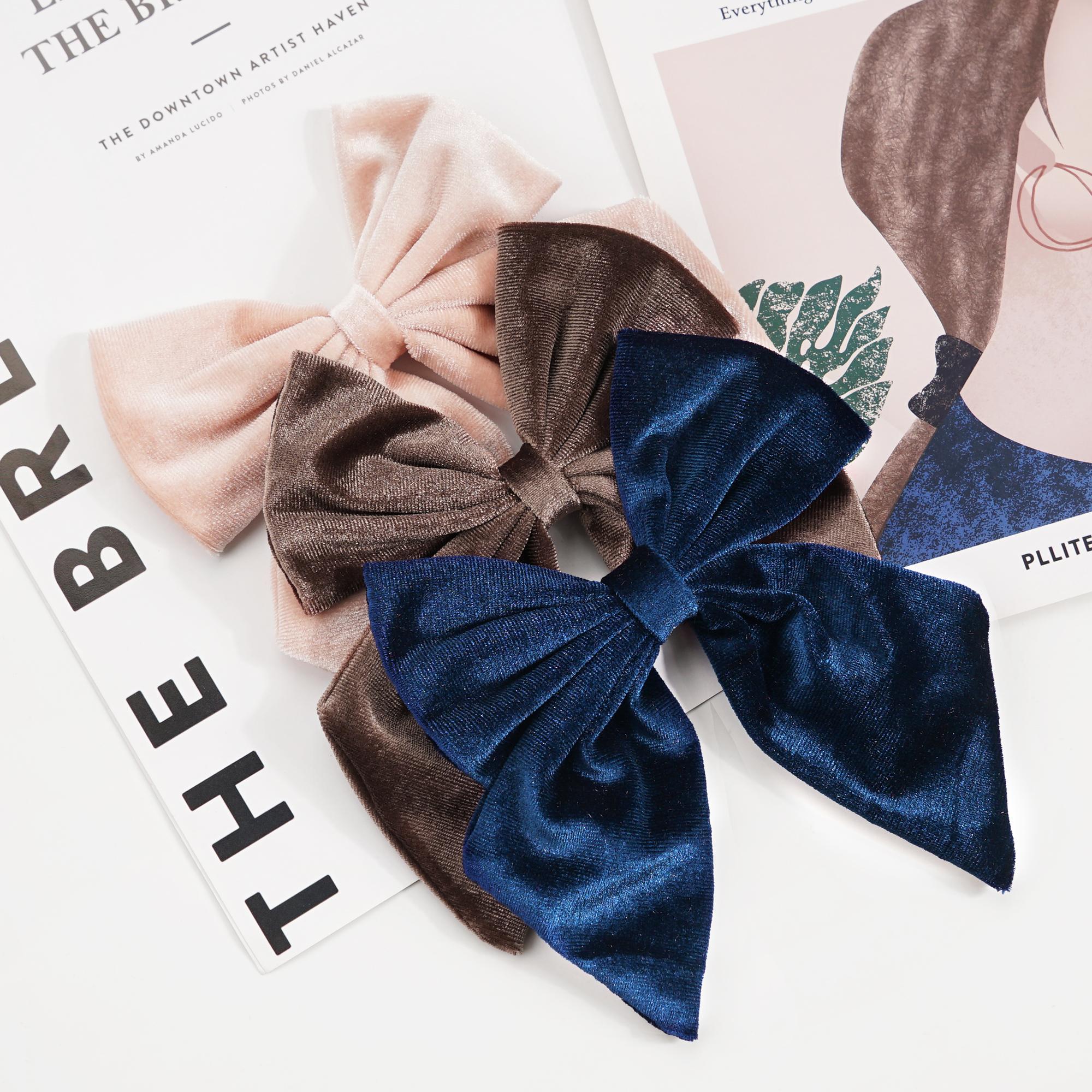 

3 шт. 6-дюймовые большие бархатные банты, бархатные заколки-банты для волос, французские заколки-автоматы для волос, винтажные аксессуары для подростков, девочек, женщин