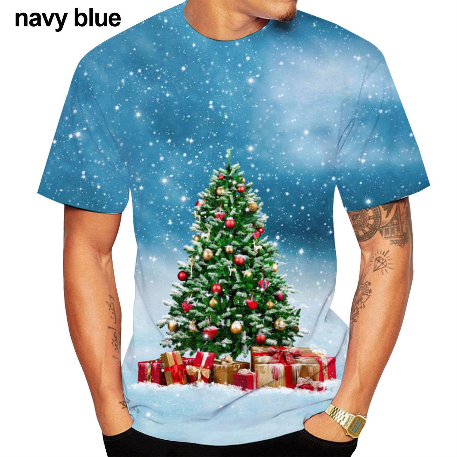 Wengy 2 Zomer Herenmode 3D Print T-shirt Kerst Korte Mouw Unisex Casual Kerstboom Korte Mouw Tops T-shirts L