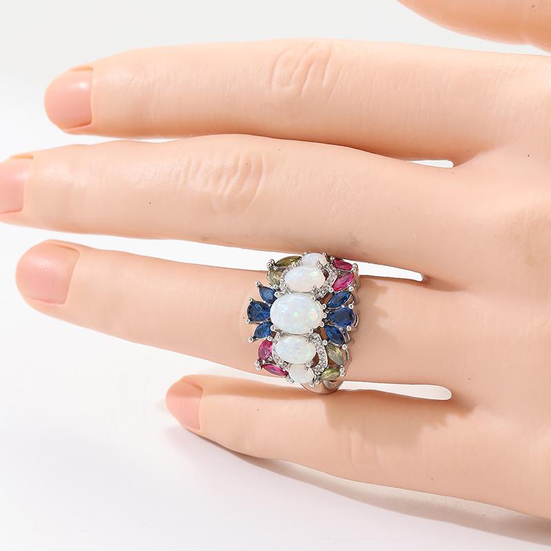 Elegant Inlaid Imitation Opal CZ Women's Ring Exquisite CopperColor Geometry Daily Wear Party Jewelry Anniversary Gift