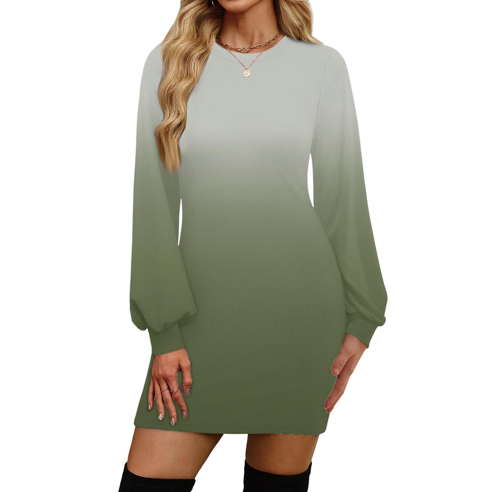 

Women s Fashion Casual Round Neck Long-Sleeve Dress L