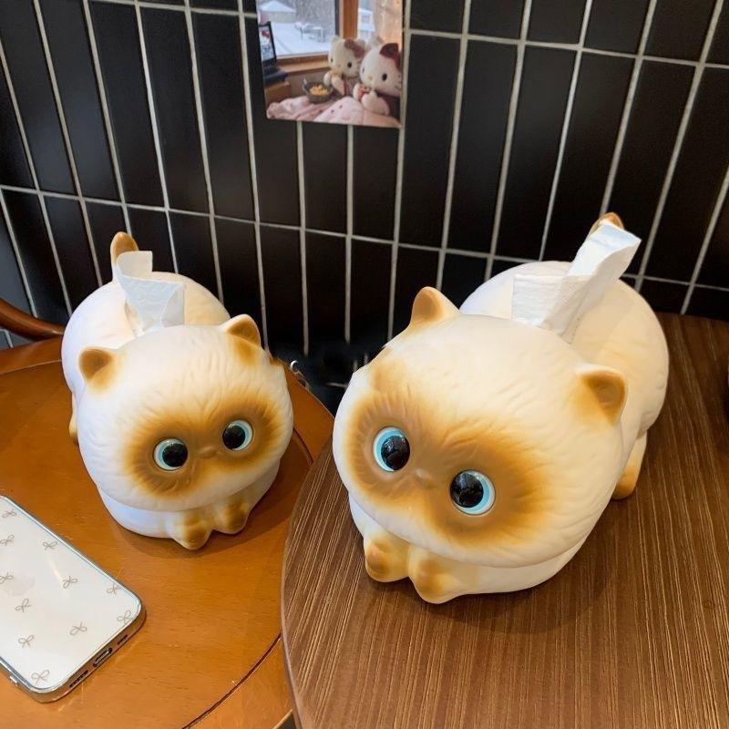 Cartoon Cat Tissue Box, Living Room Desktop Ceramic Paper Box, Household High-End Ornament Creative Napkin Paper Box