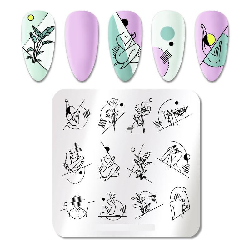 

Пластина для штамповки ногтей с цветочным рисунком, трафареты с волнистыми изображениями, инструмент для геометрической штамповки ногтей