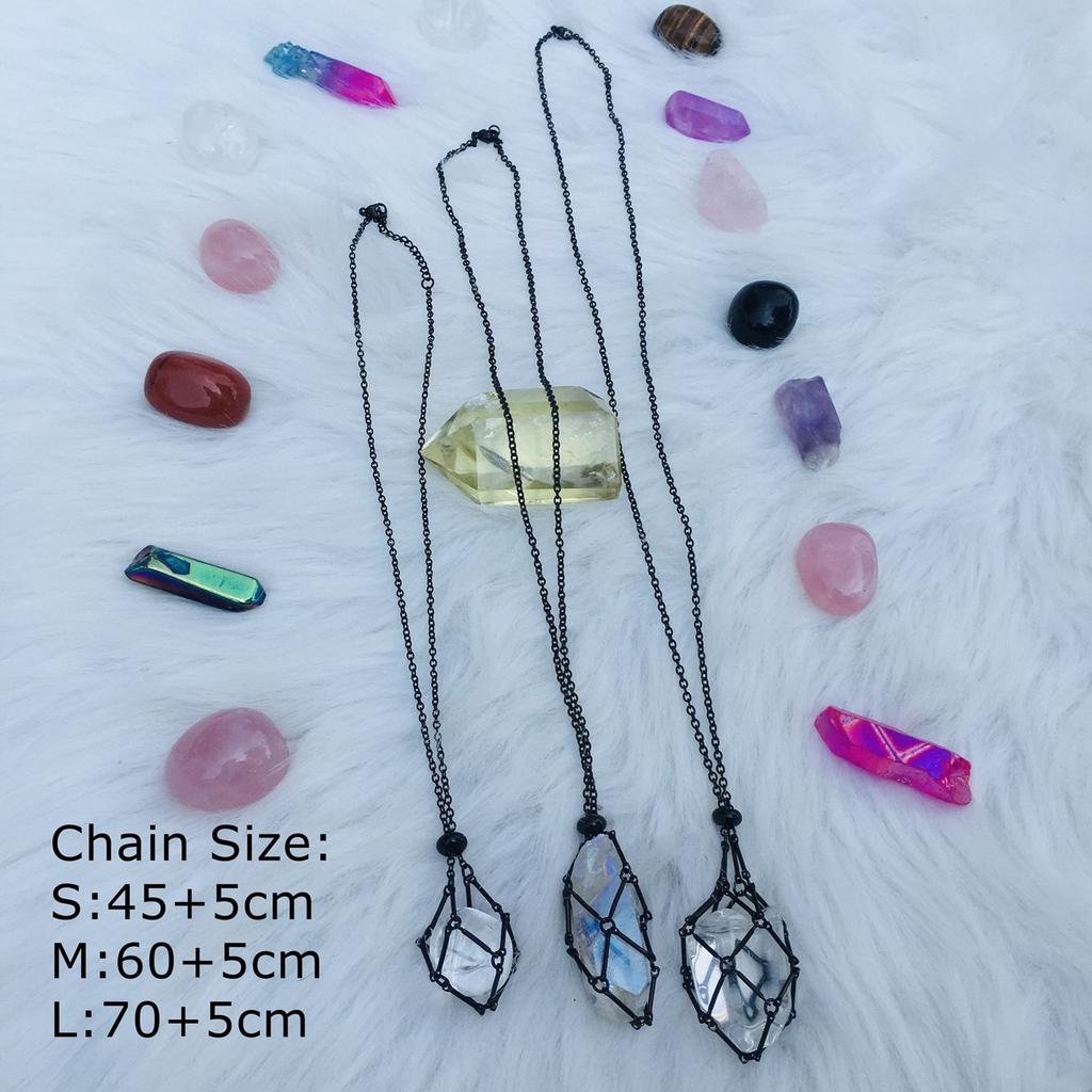 Empty Crystal Stone Holder Necklace Cord Adjustable Natural Crystal Cage Necklace Chain Mesh Pendant Necklace Gifts