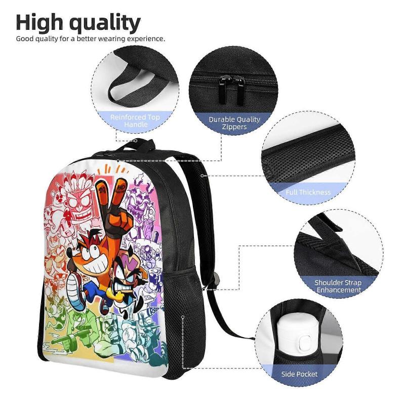 Crash Bandicoot Cartoon Backpack Daypack for Hiking Anime Bag Notebook Bag-LDYH313