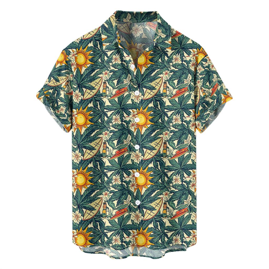 Summer Hawaiian Style Multi-color Printed Cardigan Men's Short Sleeved Shirts