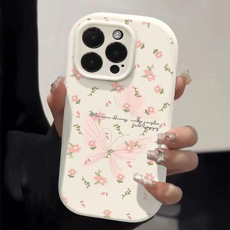 The Pink Flower Butterfly Is Suitable for Apple 15pro, Cartoon 16promax Phone Case 14plus Creative 13 Matte 12/11