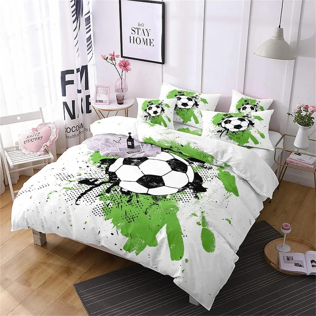 Pełen pasji Zestaw Poszwy na Kołdrę Piłka Nożna King Queen Double Full Twin Single Size Chłopięcy Zestaw Pościeli