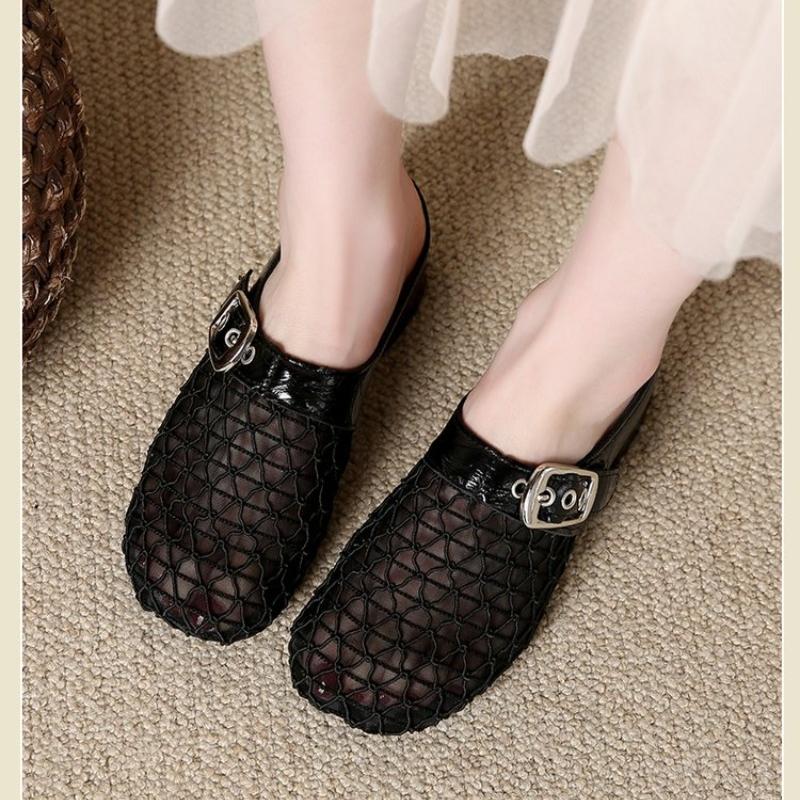 Mote i sommerklær Rund tå Rette spenner Casual og komfortable damesko Utskåret Mary Jane Enkelsko fiskenettsko