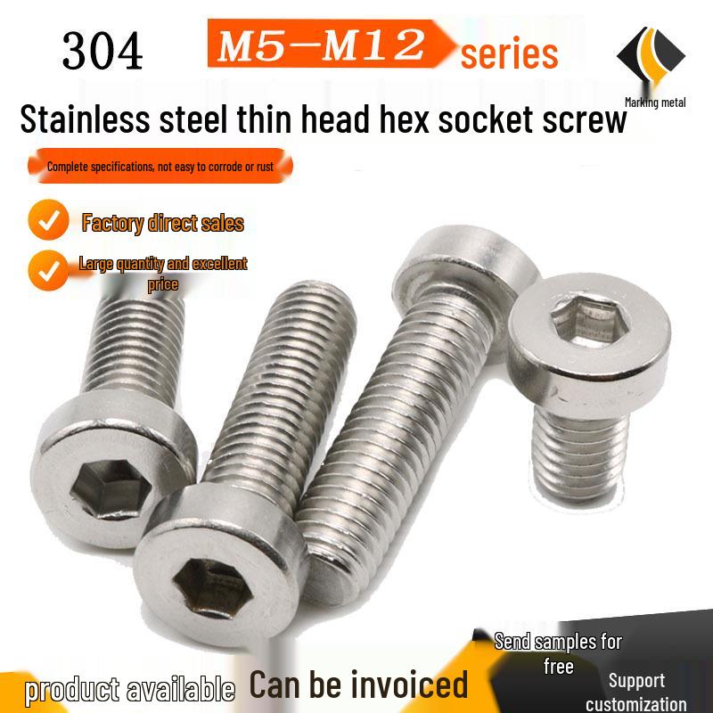 Thin Head Hex Socket Bolt, Stainless Steel 304 (M3-M6) for Photovoltaics