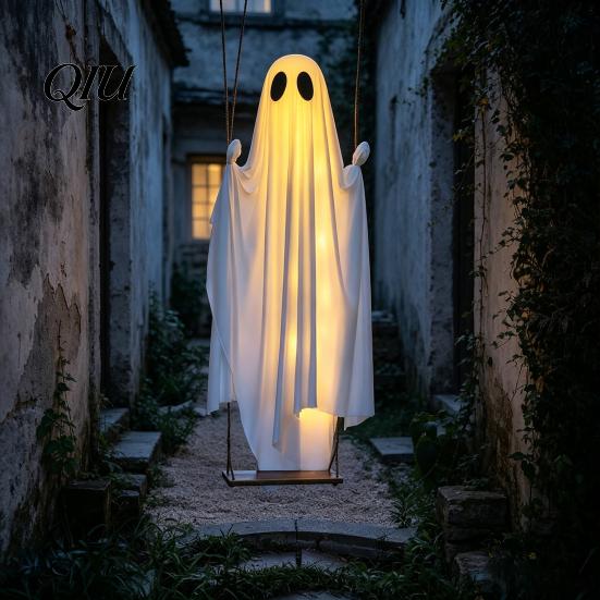 Patio Tree Decorations Halloween Hanging Swing Ghost Decoration, Light Up Large Spooky Creepy Outdoor Figures On A for Outside Garden Yard Porch Decor