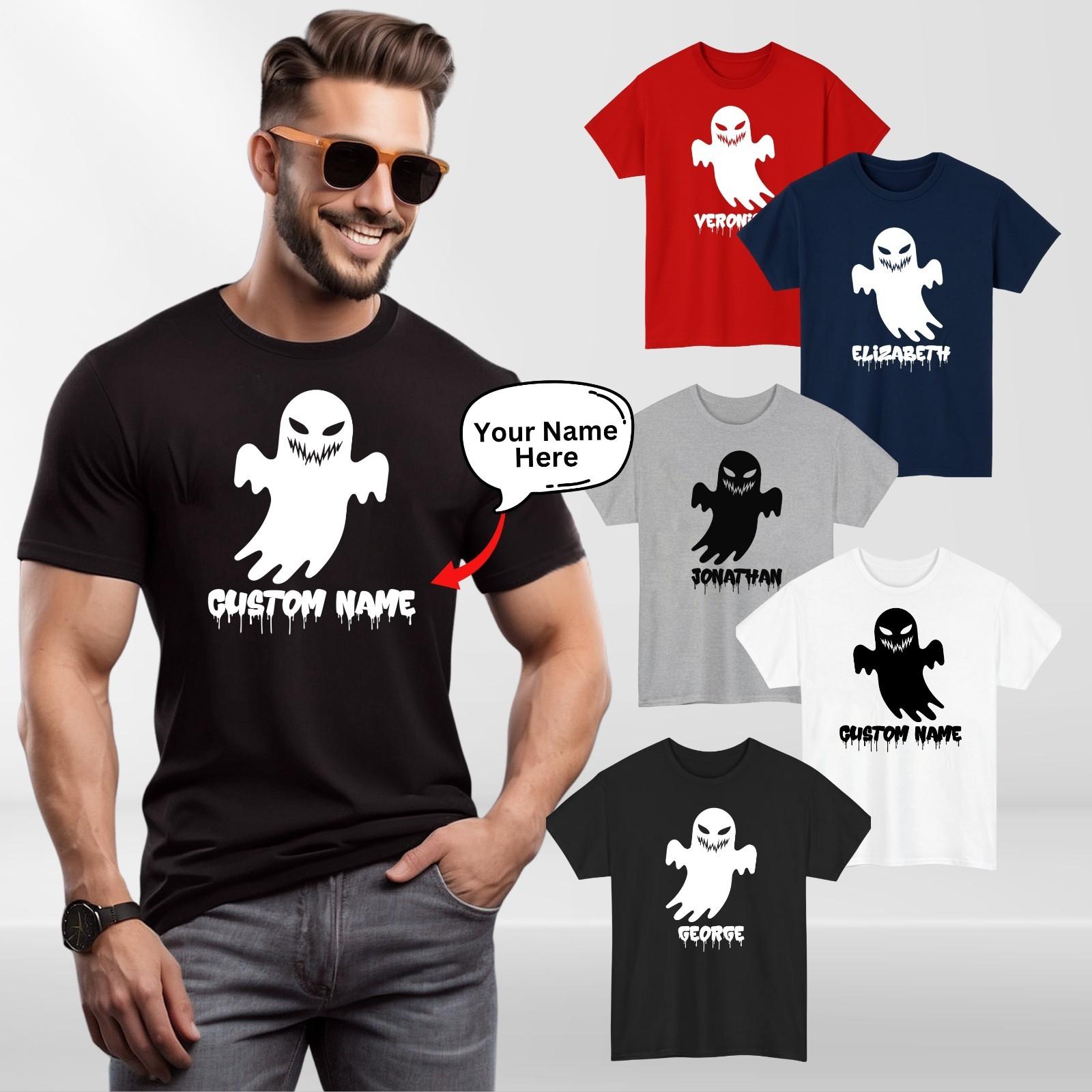

Personalised Halloween Ghost Couple T-Shirt Mens Womens Tees Top Custom Name Spooky Scary Festive Top 4XL