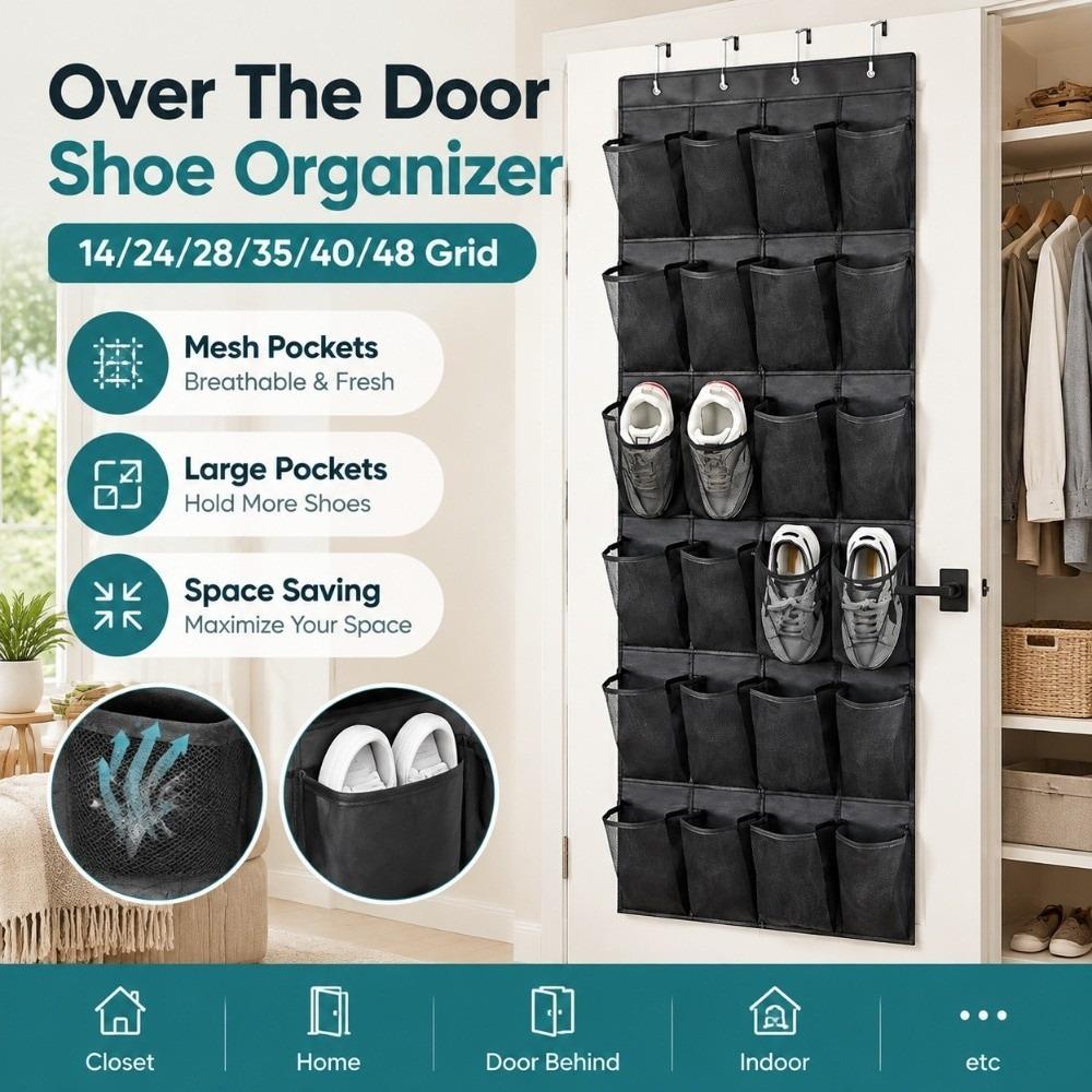 Breathable Over The Door Shoe Organizer Mesh Pockets Hanging Shoe Rack  Door Behind