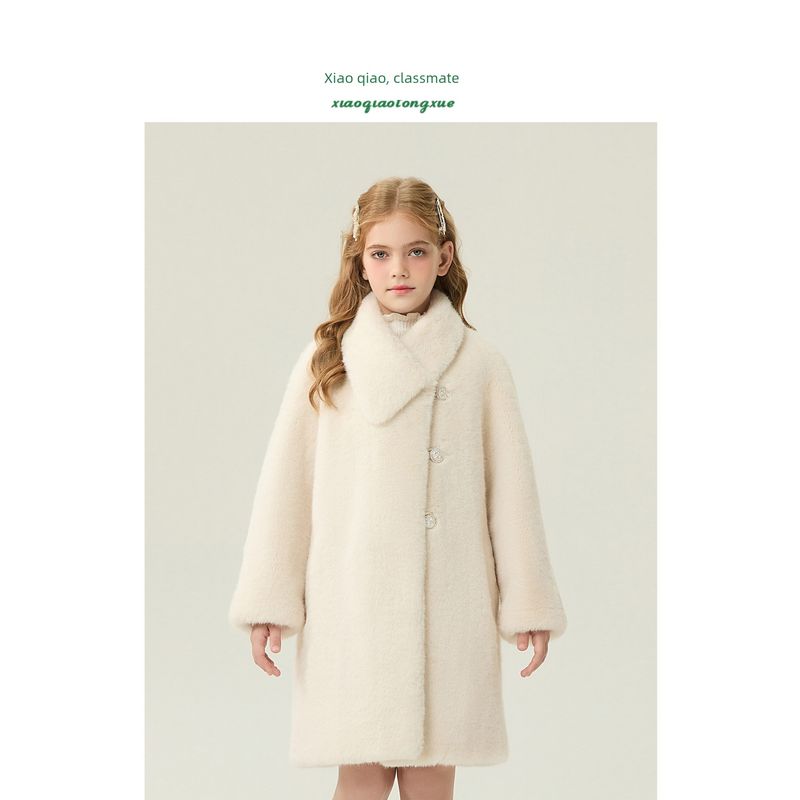 Children's Fur Coat 2025 Autumn and Winter New Style Girls' Medium and Large Faux Mink Fur Coat for Little Girls, Mid-Length