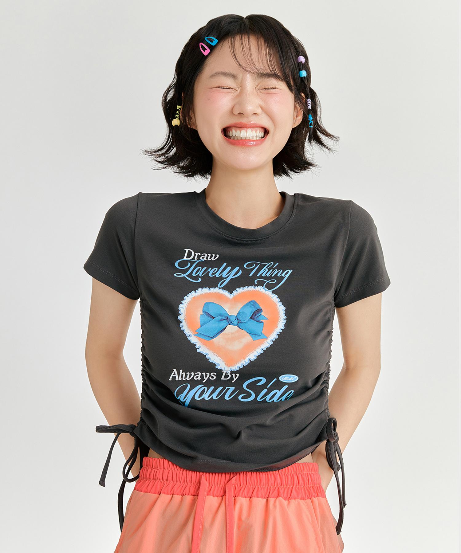 Adore Bell String Blue Lettering T-Shirt - Charcoal