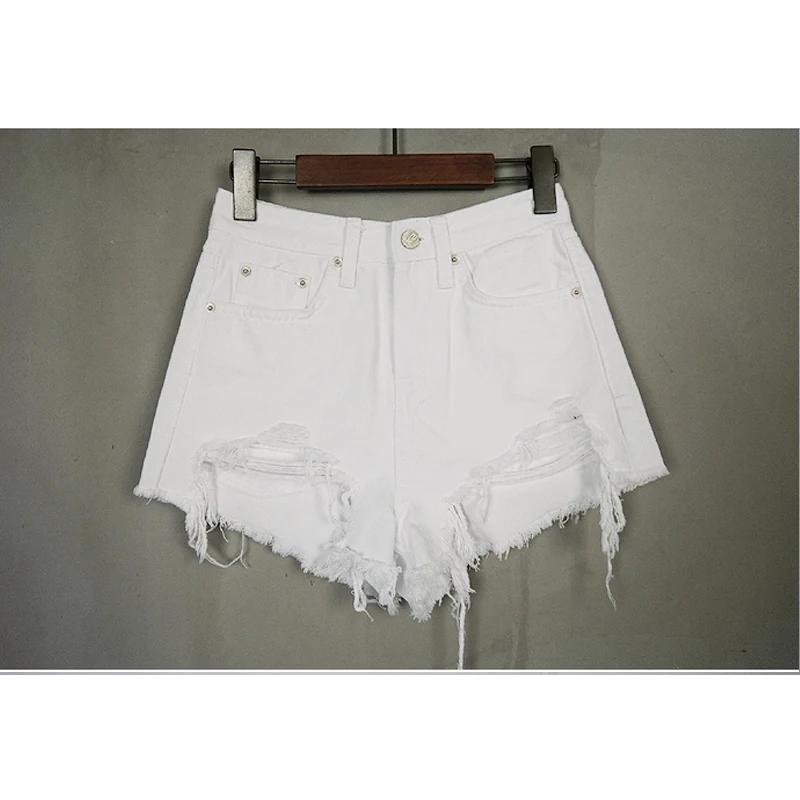 

Летние женские шорты, сексуальные шорты 2022, модные джинсовые шорты с высокой талией и потертыми отверстиями, однотонные повседневные женские брюки 8751 L белый