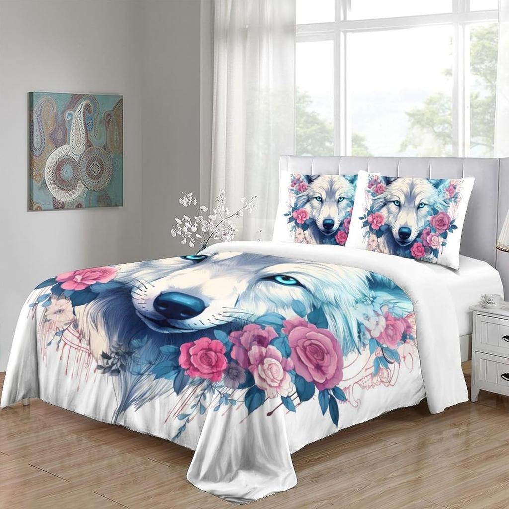 3D Printed Wolf Element Fashionable Down Duvet Cover, Ultra-fine Fiber Bedding Set, Children's and Adult Zipper Down Duvet Cover