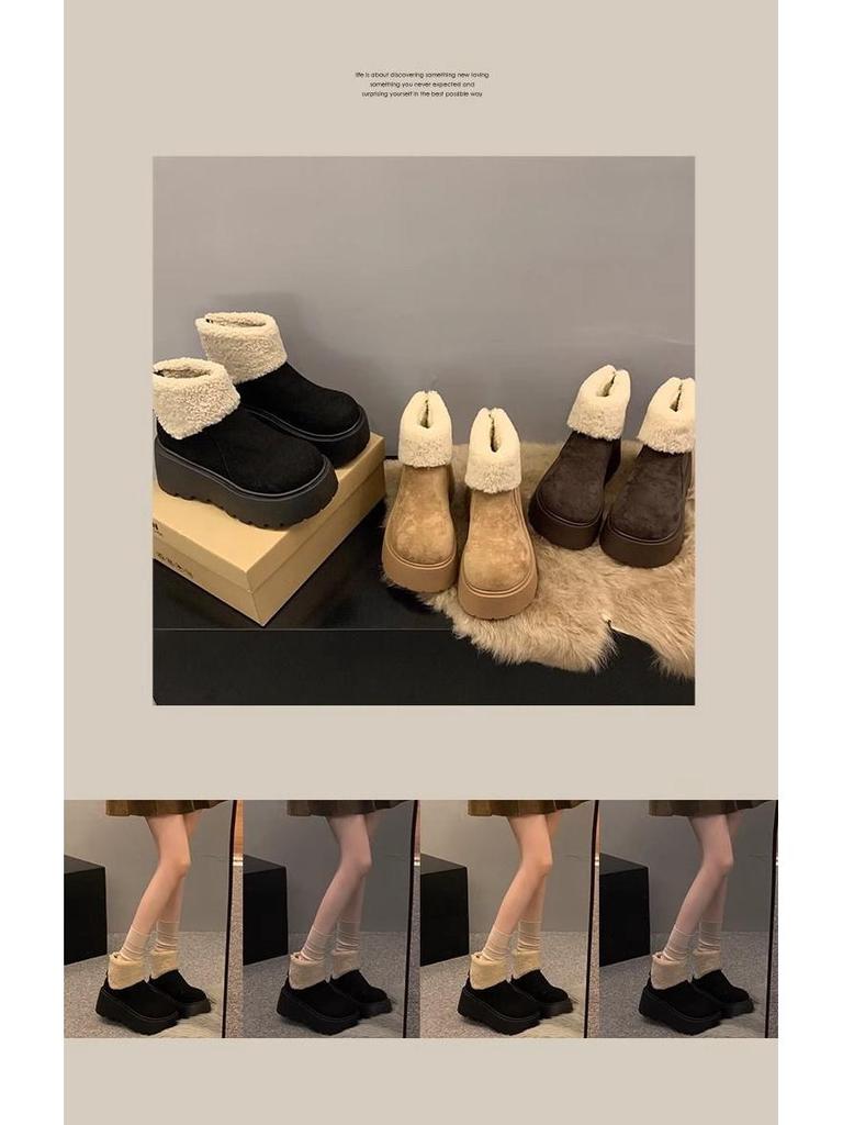 Dam Snökängor med Tjock Sula och Höjdökning 2024: Trendig, Varm, Plus Sammetspäls, Storhuvudsdesign, Ful-söt stil.