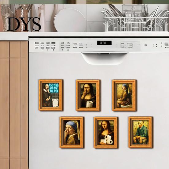DIY Home Decor Accessories Funny Small Wooden Fridge Magnet Picture Frame, Vintage Oil Painting Pattern Modern Office Storage Magnetic Refrigerator