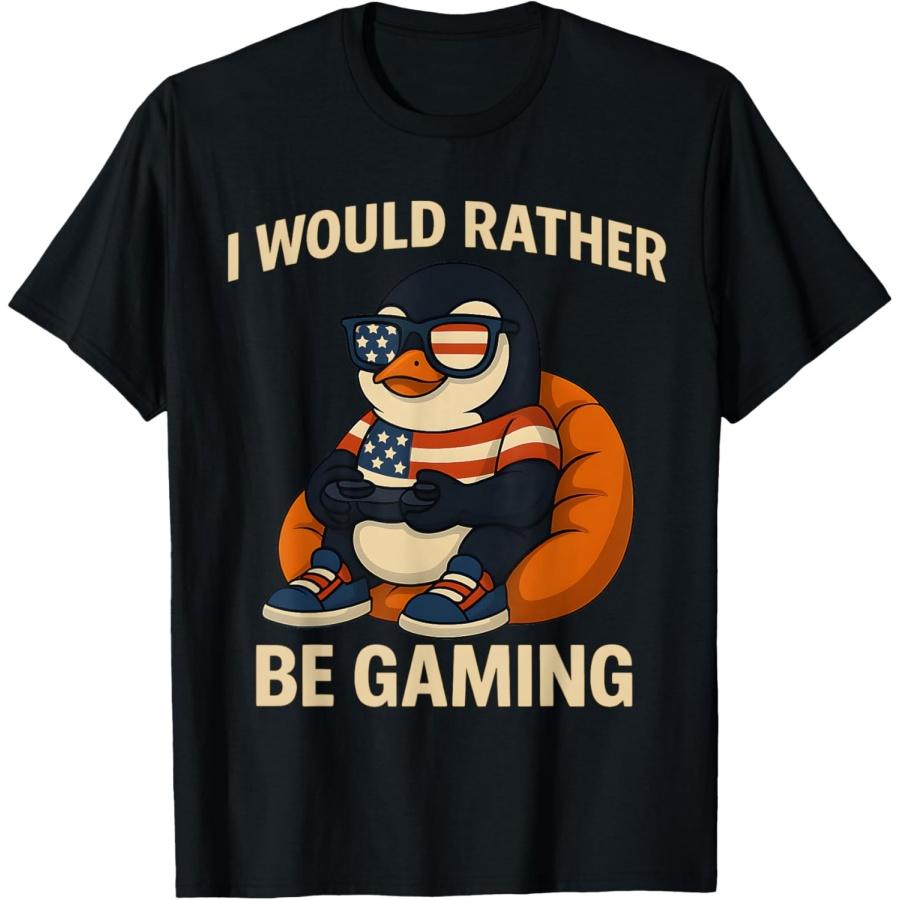 Patriotic Cool Funny American Penguin Gamer Video Gaming T-Shirt XXXXXL чёрный