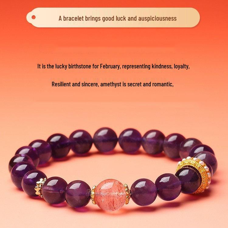 Auspicious Amethyst & Wishful Strawberry Quartz Bracelet 2024: Women's Luxurious Peach Blossom Gift