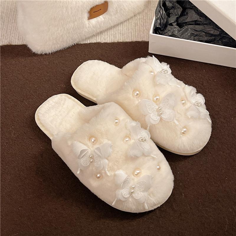 Thick-soled fluffy slippers women's outer wear 2025 new autumn and winter fluffy fashion home cotton slippers plush cotton slippers