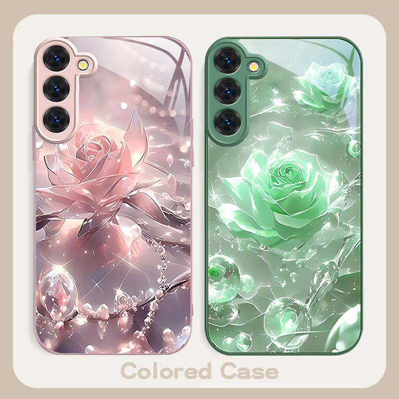 Ice Crystal-colored Roses For Samsung S26 S22 S8 9 10 S20 Ultra S21 Pro S22 Plus S23 FE S24Ultra S25 Edge S24+ Glass Phone Case