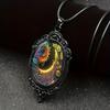 Elegant Oval Shaped Glass Pendant Necklace With Flowers