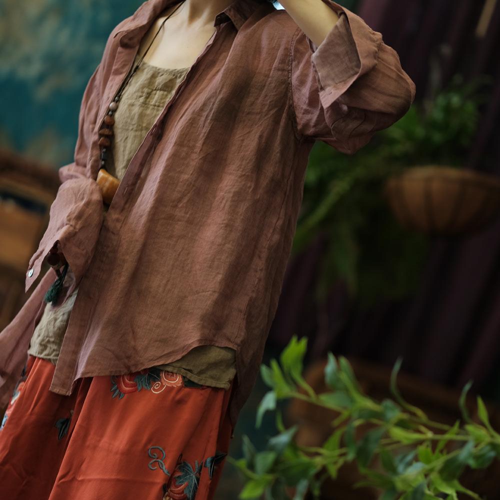 Johnature Frauen Vintage Shirts Tops Frühling Taste Langarm Blusen Lose Frauen Unregelmäßige Shirts