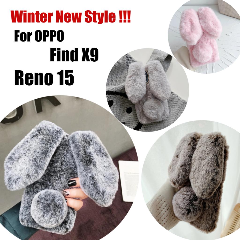 Winter New Luxury Diamod Camera Protector Case For OPPO Find X9 X9 Pro Reno 15 15 Pro Cute Plush Soft Skin Feel Rabbit Ear Cover