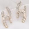 Xiao Xiangfeng Double C Pearl Bowknot Earrings: 925 Silver Zircon Japanese-Korean Style