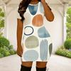 Women Plus Size Round Neck Short Sleeve Printed Fitted Mini Dress
