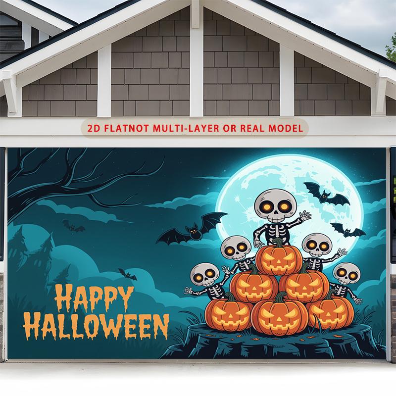 Party Backdrop Halloween Moon Flat Spanish Scary Skeletons Pumpkins Birthdays Showers Photo Background Decor Front Door Decor