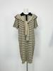 Solid Color Short Sleeve Maxi Dress with Shawl, Striped Plus Size Polo Collar Knitted Dress