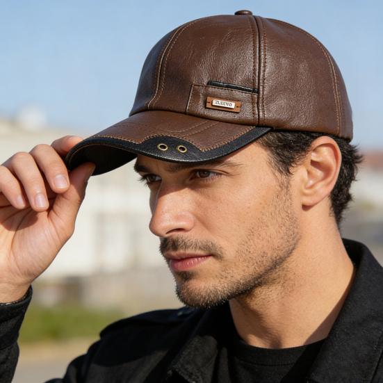 Herbst Winter Baseballkappe Kunstleder Atmungsaktiv Metallösen Color-Blocking Design Vielseitiger Lässiger Stil Baseballkappe