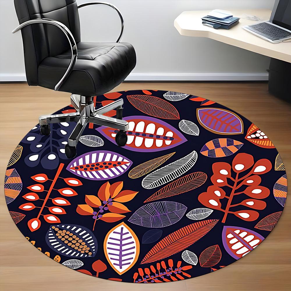 1pc Leaf Pattern Office Round Area Rug,  Mat Suitable For Office, Under Office Chairs Bedroom Living Room Home Decor, Room Deco