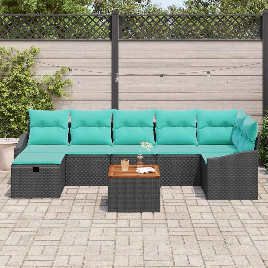 Garden Sofa Set with Cushions 8 pcs Black Poly Rattan