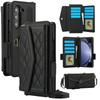 For Samsung Galaxy Z Fold5 5G Case Quilted Design PU Leather Wallet Phone Cover with Shoulder Strap